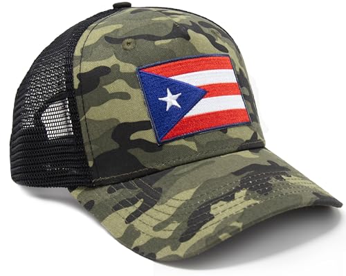 Puerto Rico Flag Snapback Trucker Baseball Hat (Camouflage) - International Tie