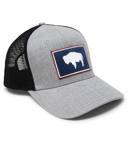 Wyoming Flag Trucker Baseball Snapback Hat (Grey Black) - International Tie