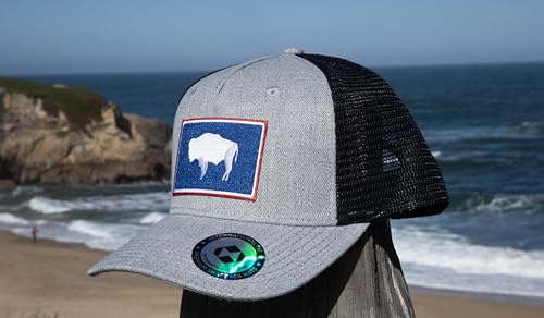 Wyoming Flag Trucker Baseball Snapback Hat (Grey Black) - International Tie