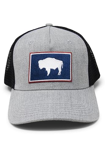 Wyoming Flag Trucker Baseball Snapback Hat (Grey Black) - International Tie