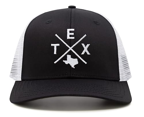 International Tie Texas TEX Hat for Men and Women – Lone Star Snapback Trucker Baseball Cap (Black/White)