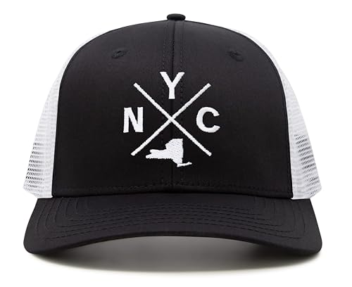International Tie Premium New York City NYC Hat for Men and Women – Snapback Trucker Baseball Cap (Black/White)