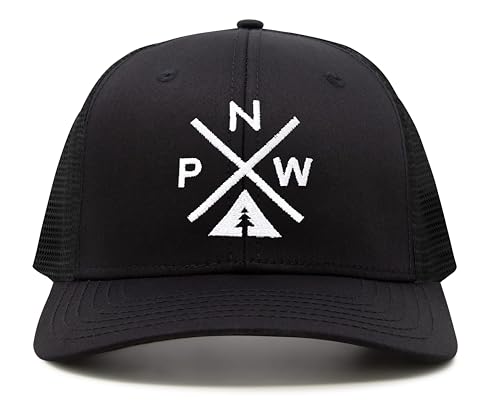 International Tie Pacific Northwest PNW Hat for Men and Women - Snapback Trucker Baseball Cap (All Black)
