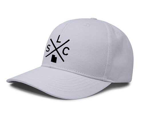 International Tie Hat for Men and Women, Snapback Trucker Baseball Cap, Embroidered Cross Logo (SLC - Salt Lake City, All White)