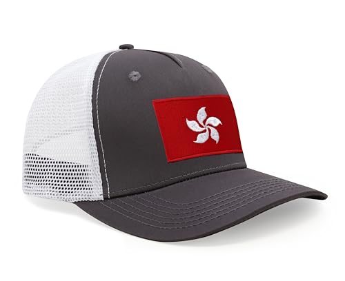 International Tie Premium Hong Kong Flag Hat for Men and Women - Snapback Trucker Baseball Cap (Grey White) - International Tie