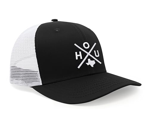 International Tie Houston HOU Hat for Men and Women - Snapback Trucker Baseball Cap (Black/White)