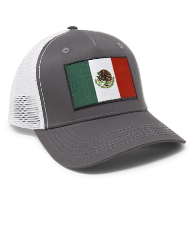 International Tie Country Hat for Men and Women, Adjustable Snapback Trucker Baseball Cap with Embroidered Patch (Mexico, Grey White) - International Tie