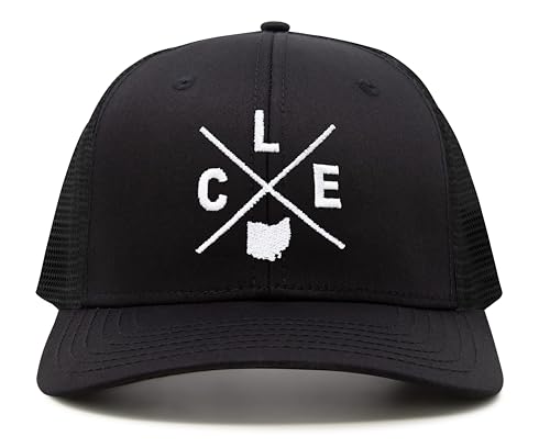 International Tie Premium Cleveland CLE Hat for Men and Women – Snapback Trucker Baseball Cap (All Black)
