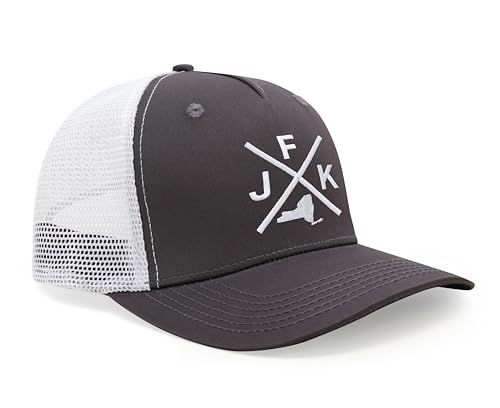 International Tie John F. Kennedy International Airport JFK Hat for Men and Women - Snapback Trucker Baseball Cap (Grey/White)