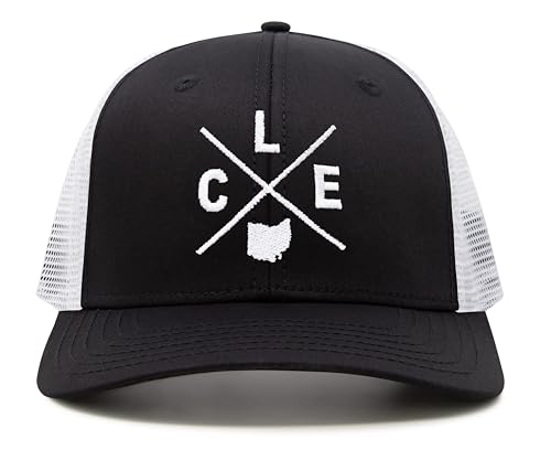 International Tie Premium Cleveland CLE Hat for Men and Women – Snapback Trucker Baseball Cap (Black/White)