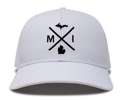 International Tie Michigan MI Hat for Men and Women - Snapback Trucker Baseball Cap (All White)