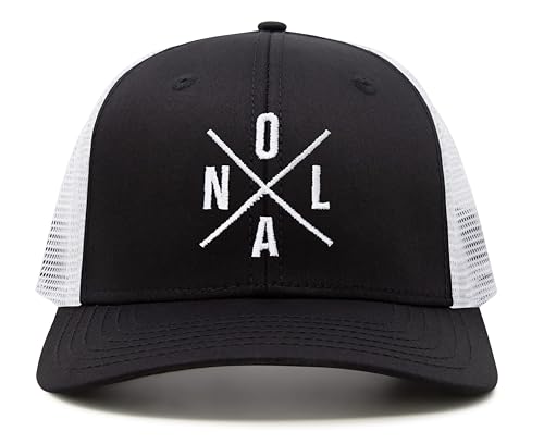 International Tie Premium New Orleans NOLA Hat for Men and Women – Snapback Trucker Baseball Cap (Black/White)