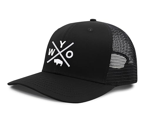 International Tie Wyoming WYO Hat for Men and Women – Snapback Trucker Baseball Cap (All Black)
