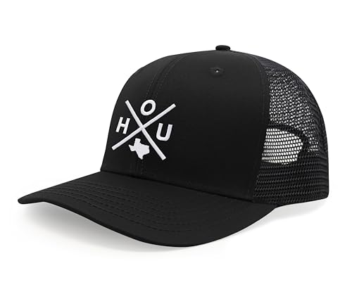 International Tie Houston HOU Hat for Men and Women - Snapback Trucker Baseball Cap (All Black)