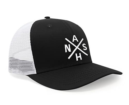 International Tie Nashville NASH Hat for Men and Women - Snapback Trucker Baseball Cap (Black/White)