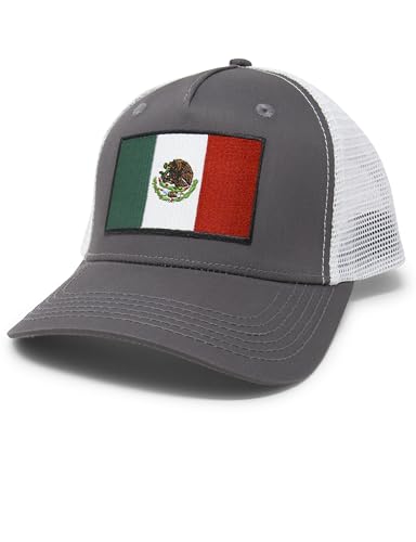 Mexico Flag Trucker Baseball Snapback Hat (Grey White) - International Tie