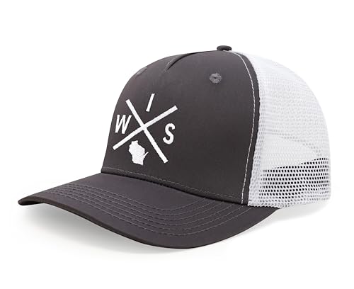 International Tie Wisconsin WIS Hat for Men and Women - Snapback Trucker Baseball Cap (Grey/White)