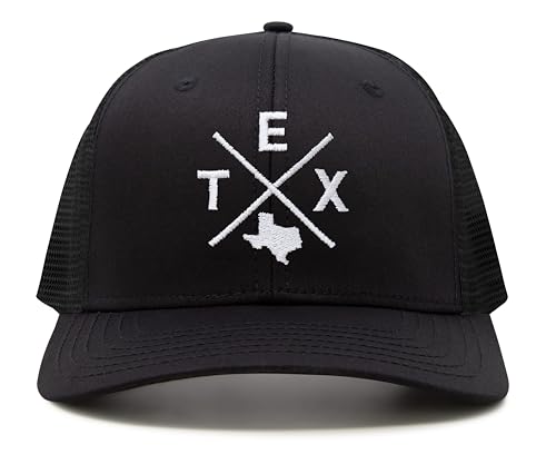 International Tie Texas TEX Hat for Men and Women – Lone Star Snapback Trucker Baseball Cap (All Black)
