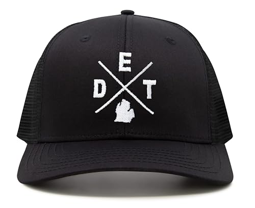 International Tie Premium Detroit DET Hat for Men and Women – Snapback Trucker Baseball Cap (All Black)