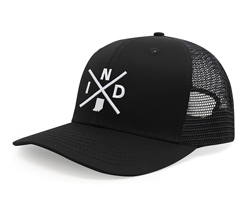 International Tie Indiana IND Hat for Men and Women - Snapback Trucker Baseball Cap (All Black)