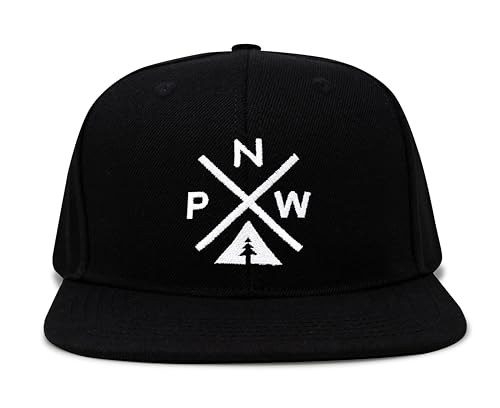International Tie Pacific Northwest PNW Hat for Men and Women - Snapback Trucker Baseball Cap (Black Flatbill)