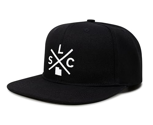 International Tie Hat for Men and Women, Snapback Trucker Baseball Cap, Embroidered Cross Logo (SLC - Salt Lake City, Black Flatbill)