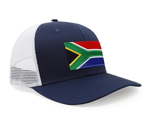 International Tie Premium South Africa Flag Hat for Men and Women - Snapback Trucker Baseball Cap (Navy White) - International Tie