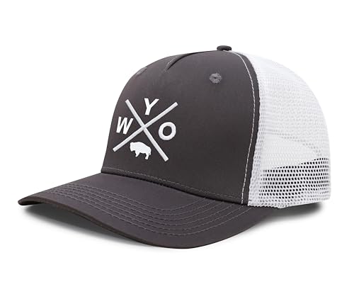 International Tie Wyoming WYO Hat for Men and Women – Snapback Trucker Baseball Cap (Grey/White)