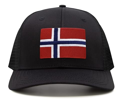 International Tie Premium Norway Flag Hat for Men and Women - Snapback Trucker Baseball Cap (All Black)
