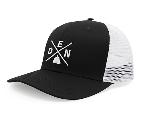 International Tie Premium Denver DEN Hat for Men and Women – Snapback Trucker Baseball Cap (Black/White)