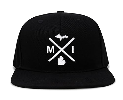 International Tie Michigan MI Hat for Men and Women - Snapback Trucker Baseball Cap (Black Flatbill)