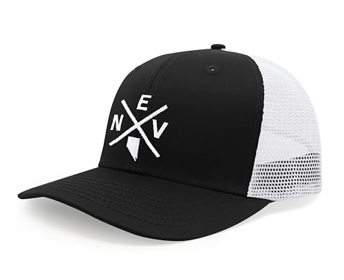 International Tie Nevada NEV Hat for Men and Women - Snapback Trucker Baseball Cap (Black/White)