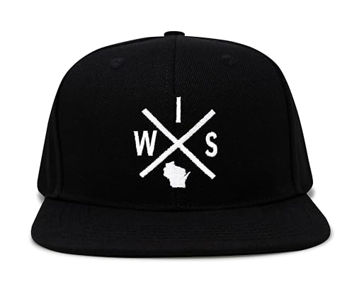 International Tie Wisconsin WIS Hat for Men and Women - Snapback Trucker Baseball Cap (Black Flatbill)