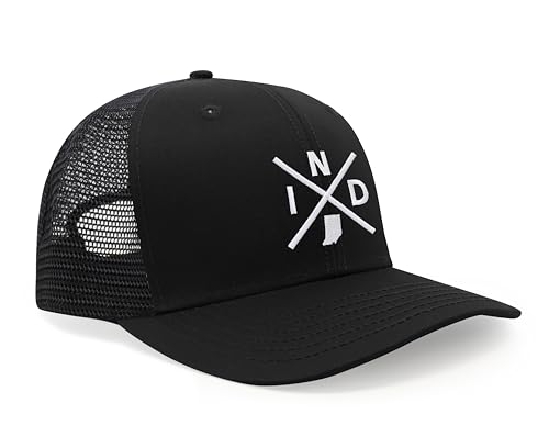 International Tie Indiana IND Hat for Men and Women - Snapback Trucker Baseball Cap (All Black)