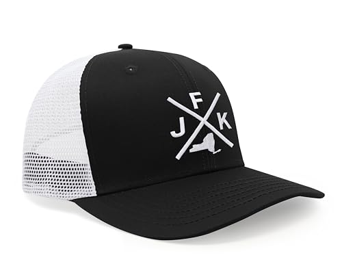 International Tie John F. Kennedy International Airport JFK Hat for Men and Women - Snapback Trucker Baseball Cap (Black/White)