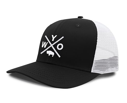 International Tie Wyoming WYO Hat for Men and Women – Snapback Trucker Baseball Cap (Black/White)