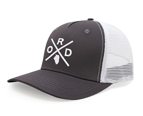 International Tie Chicago O'Hare International Airport ORD Hat for Men and Women - Snapback Trucker Baseball Cap (Grey/White)