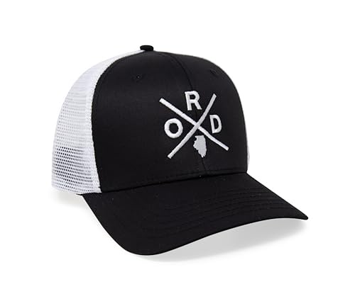 International Tie Premium Chicago O’Hare International Airport ORD Hat for Men and Women – Snapback Trucker Baseball Cap (Black/White)