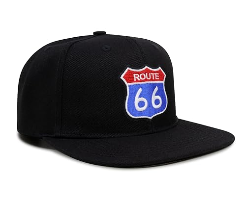 International Tie Premium Route 66 Hat for Men and Women – Mother Road Snapback Trucker Baseball Cap (Black Flatbill)