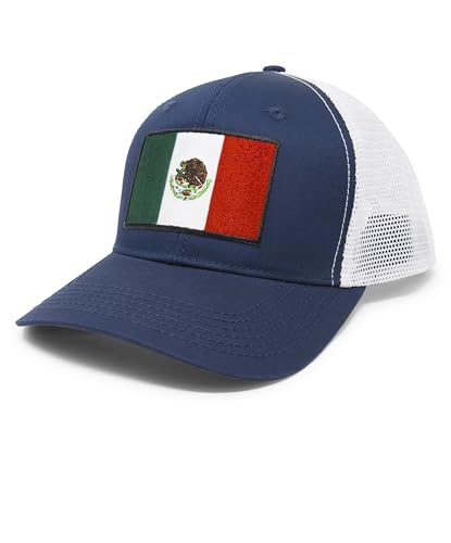 Mexico Flag Trucker Baseball Snapback Hat (Navy White) - International Tie