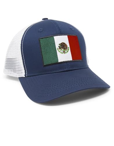 International Tie Country Hat for Men and Women, Adjustable Snapback Trucker Baseball Cap with Embroidered Patch (Mexico, Navy White) - International Tie