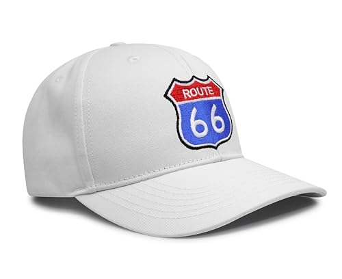 International Tie Premium Route 66 Hat for Men and Women – Mother Road Snapback Trucker Baseball Cap (All White)