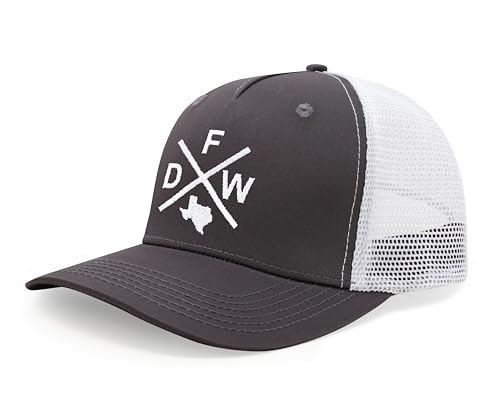 International Tie Dallas Fort Worth DFW Hat for Men and Women - Snapback Trucker Baseball Cap (Grey/White)