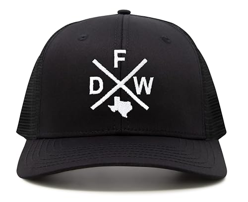 International Tie Dallas Fort Worth DFW Hat for Men and Women - Snapback Trucker Baseball Cap (All Black)