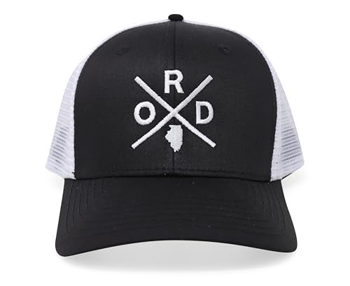 International Tie Premium Chicago O’Hare International Airport ORD Hat for Men and Women – Snapback Trucker Baseball Cap (Black/White)