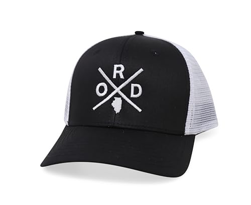 International Tie Premium Chicago O’Hare International Airport ORD Hat for Men and Women – Snapback Trucker Baseball Cap (Black/White)