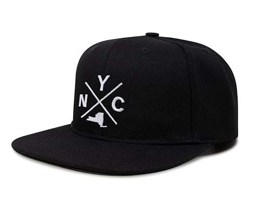 International Tie Premium New York City NYC Hat for Men and Women – Snapback Trucker Baseball Cap (Black Flatbill)