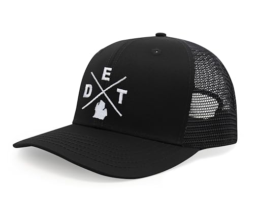 International Tie Premium Detroit DET Hat for Men and Women – Snapback Trucker Baseball Cap (All Black)