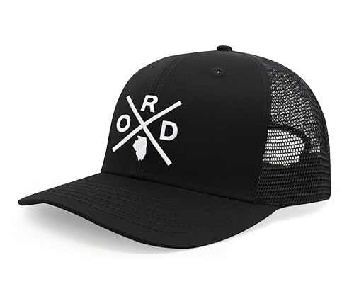 International Tie Premium Chicago O’Hare International Airport ORD Hat for Men and Women – Snapback Trucker Baseball Cap (All Black)