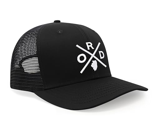 International Tie Premium Chicago O’Hare International Airport ORD Hat for Men and Women – Snapback Trucker Baseball Cap (All Black)